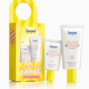 Supergoop! Wake Up & Glow Sunkissed Duo - Glowscreen SPF 40 Set (Full Size + Travel Size), Hydrating Glowy Sunscreen Primer